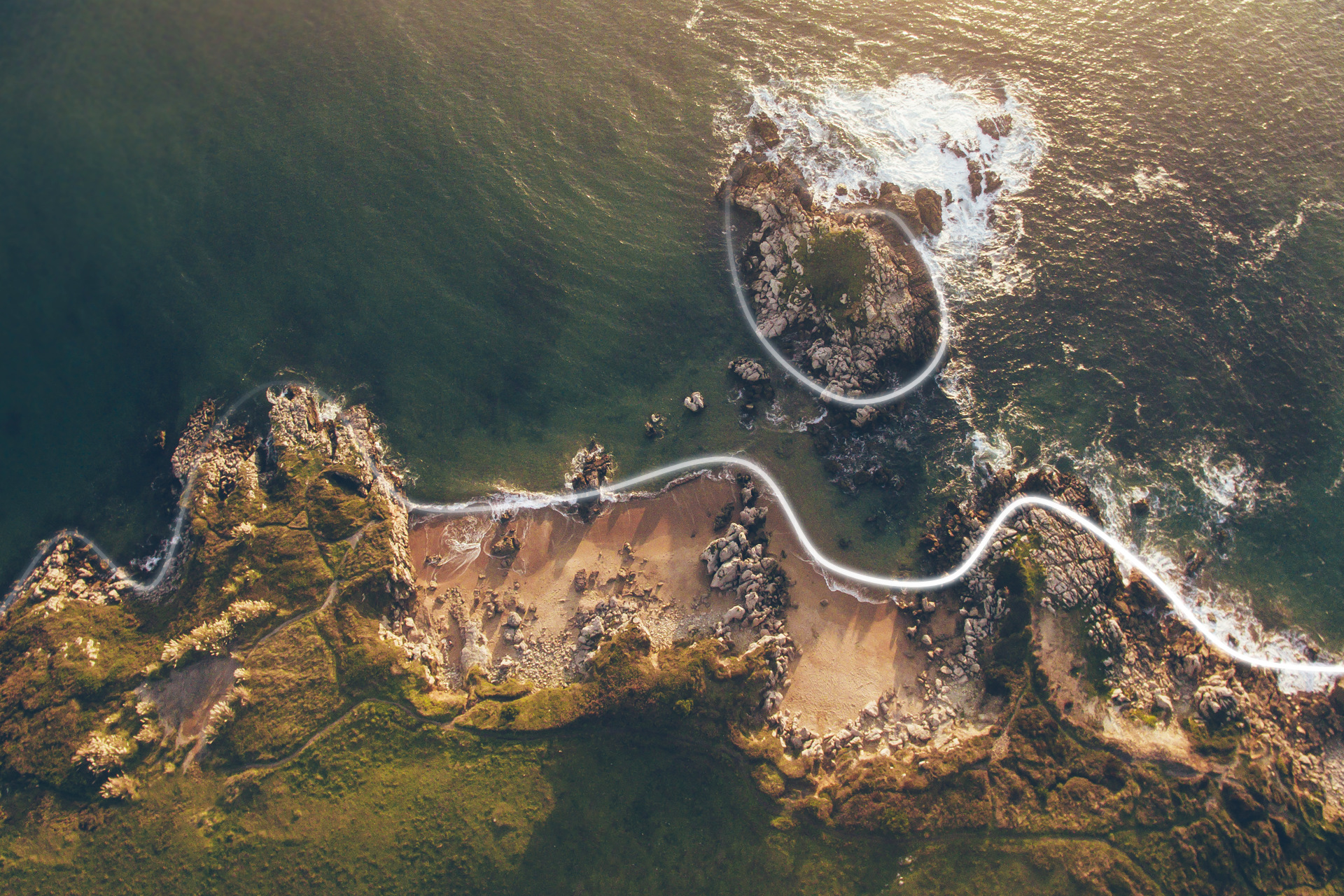 Aerial of a rocky coast line